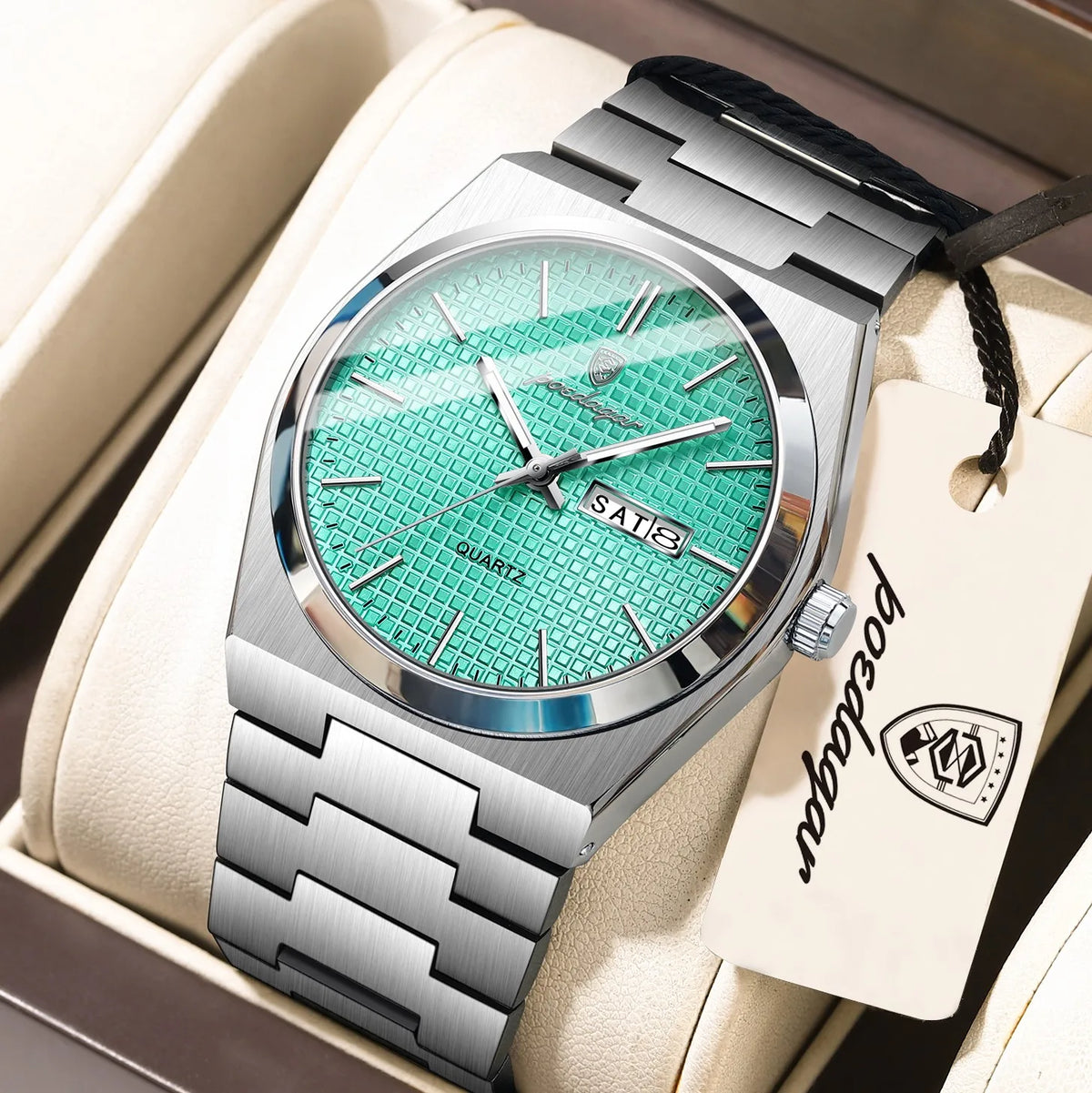 Poedagar 821 Luxury Men Watch Grid Dial Date Day Quartz Watches Stainless Steel Reloj Hombre Waterproof Luminous Watch for Men