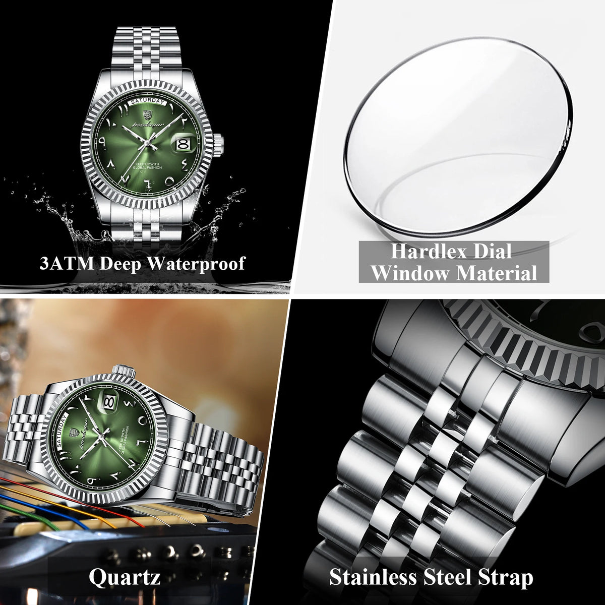 Poedagar 845 Luxury Men's Watch Arabic Dial Stainless Steel Bracelet Montre Waterproof Wristwatch Business Quartz Watch for Men