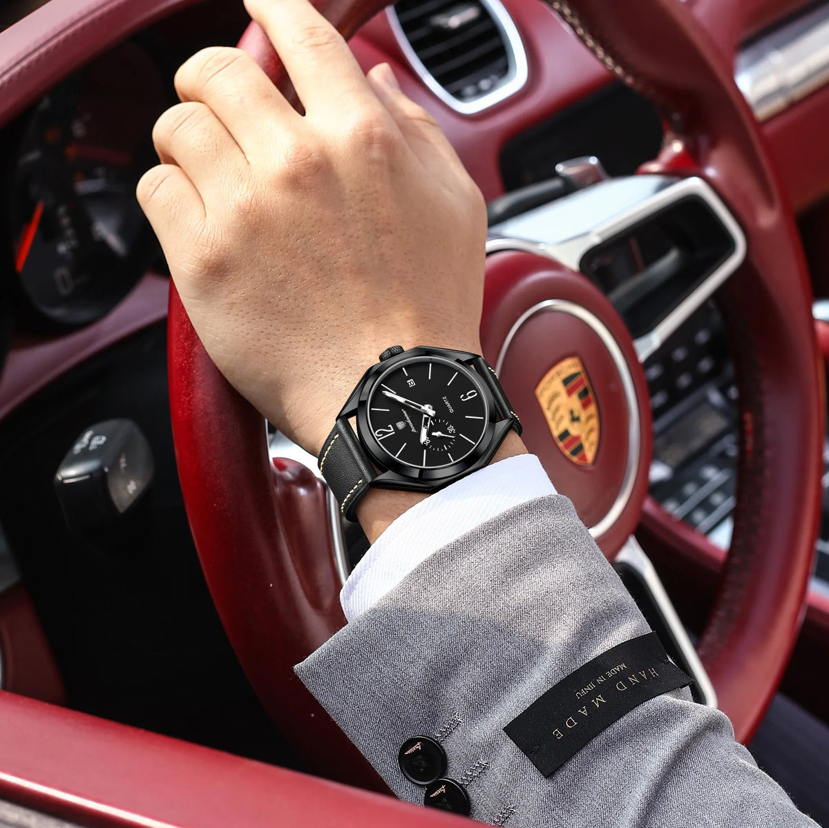 Poedagar 689 Luxury Mens Quartz Watch Geometric Dial Waterproof Leather Strap Casual Wristwatch Wholesale Relogio Masculino
