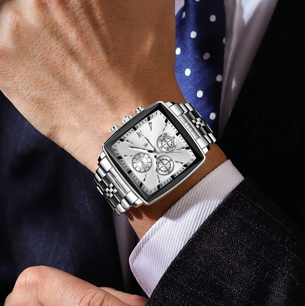Poedagar 866 Men Watch Luxury Wholesale Square Chronograph Stainless Steel Luminous Waterproof Factory Direct Ready to Ship