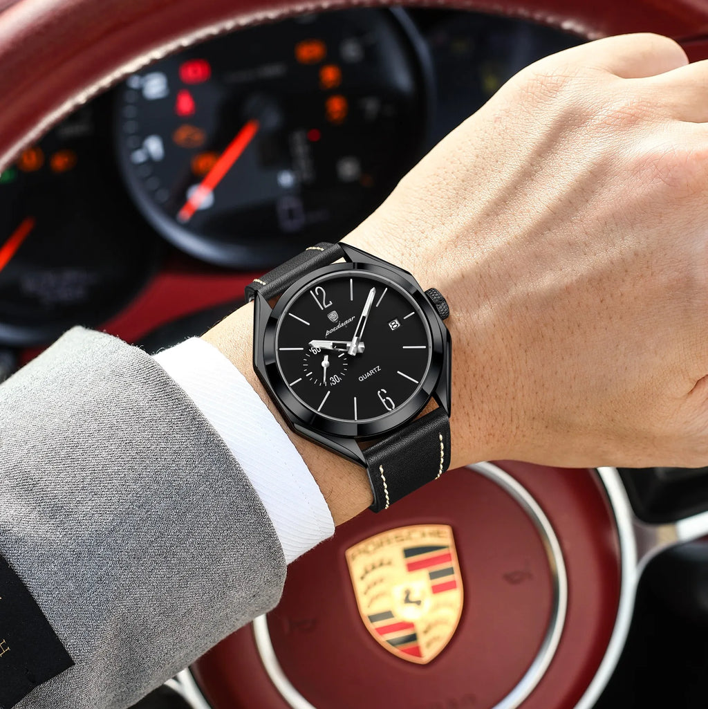 Poedagar 689 Luxury Mens Quartz Watch Geometric Dial Waterproof Leather Strap Casual Wristwatch Wholesale Relogio Masculino
