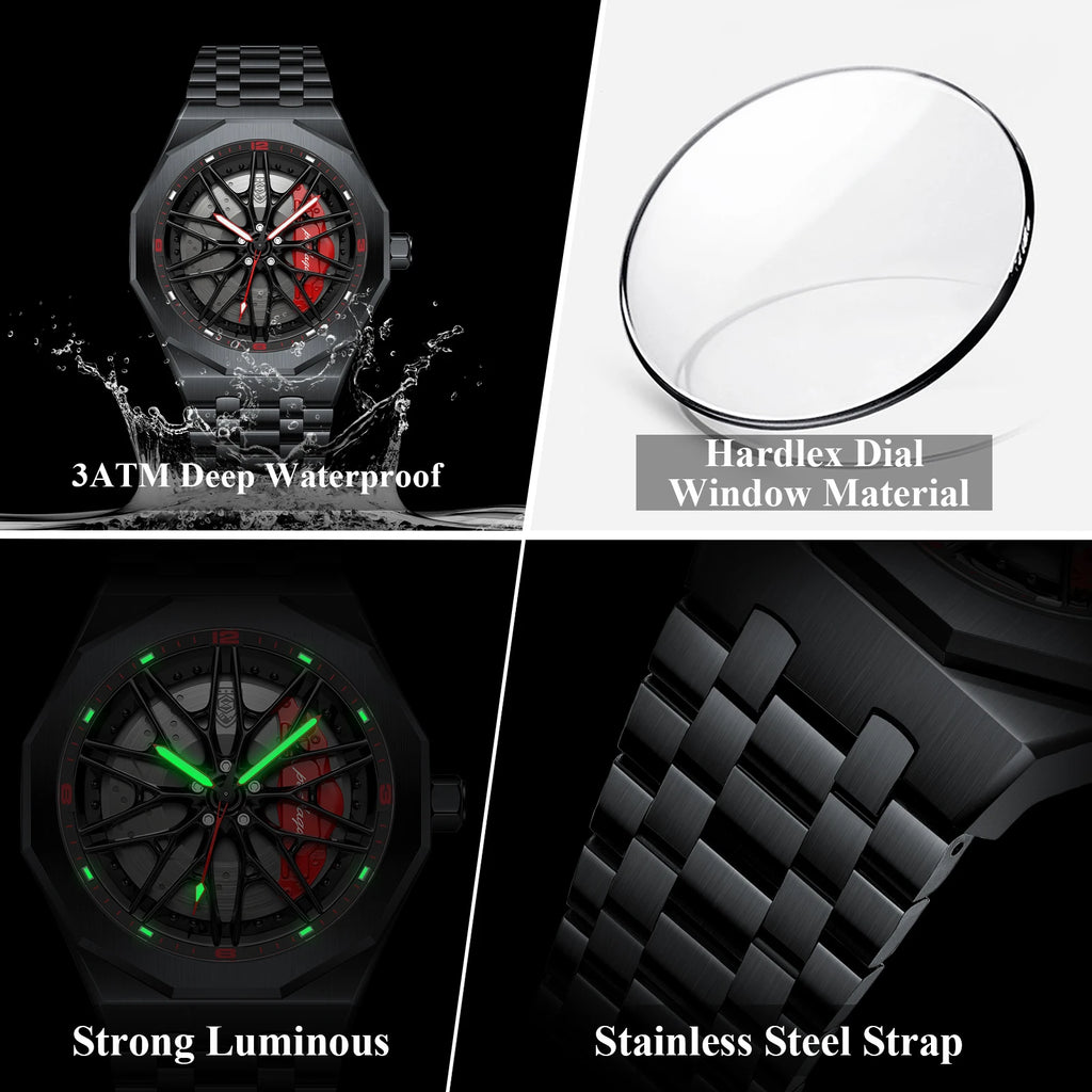 Poedagar 809 Men's Watch Fashion Wheel Rotating Design Waterproof Luminous Stainless Steel Quartz Watches for Men Montres Hommes