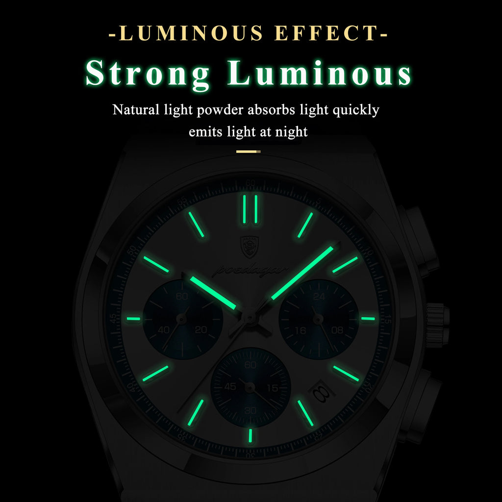 Poedagar 970 Luxury Men's Watches Leather Strap Waterproof Luminous Quartz Watch Montre Homme Casual Chronograph Watch for Men
