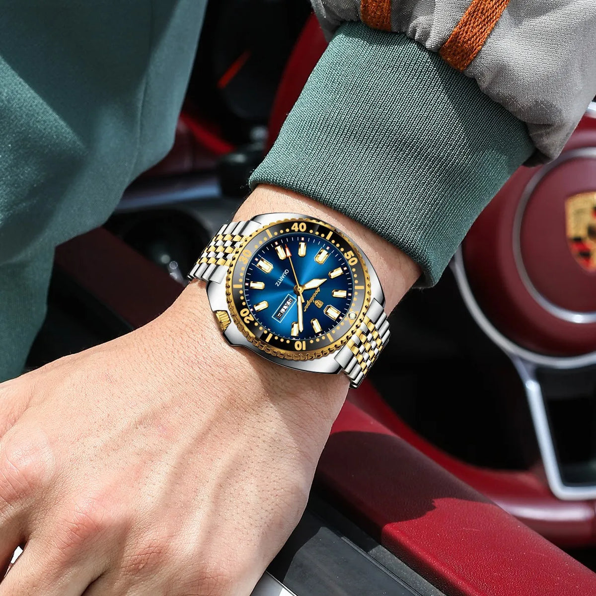 Poedagar 682 Men Watch Luxury Sport Rotating Bezel Date Day Stainless Steel Quartz Wristwatch Ready to Ship Factory Direct Sale
