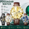 Watch for Men Luxury Poedagar 938 All Gold Dial Reloj Leather Strap Chronograph Quartz Watches Luminous Waterproof Men's Watch