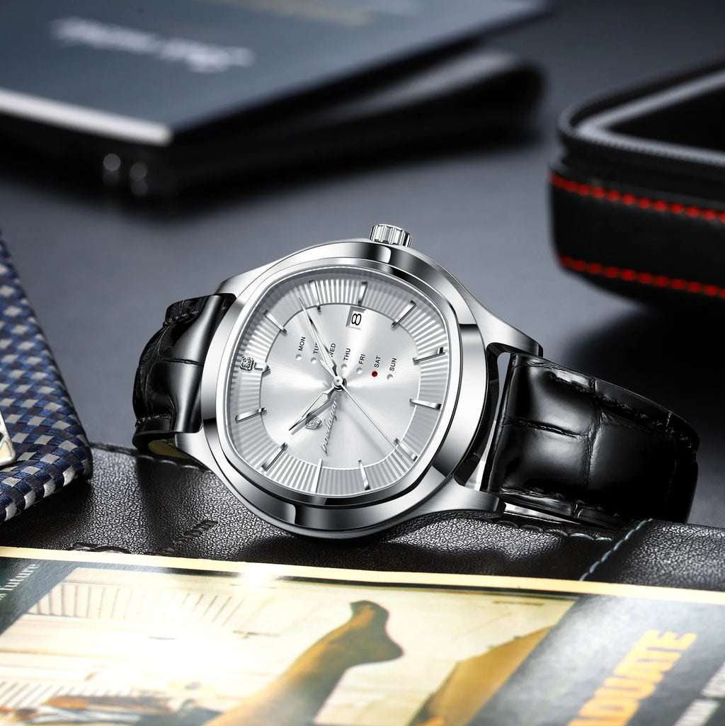 Poedagar 623 Luxury Men's Watch Business Date Dial Leather Strap Quartz Watches Waterproof Luminous Calendar Wristwatch for Men