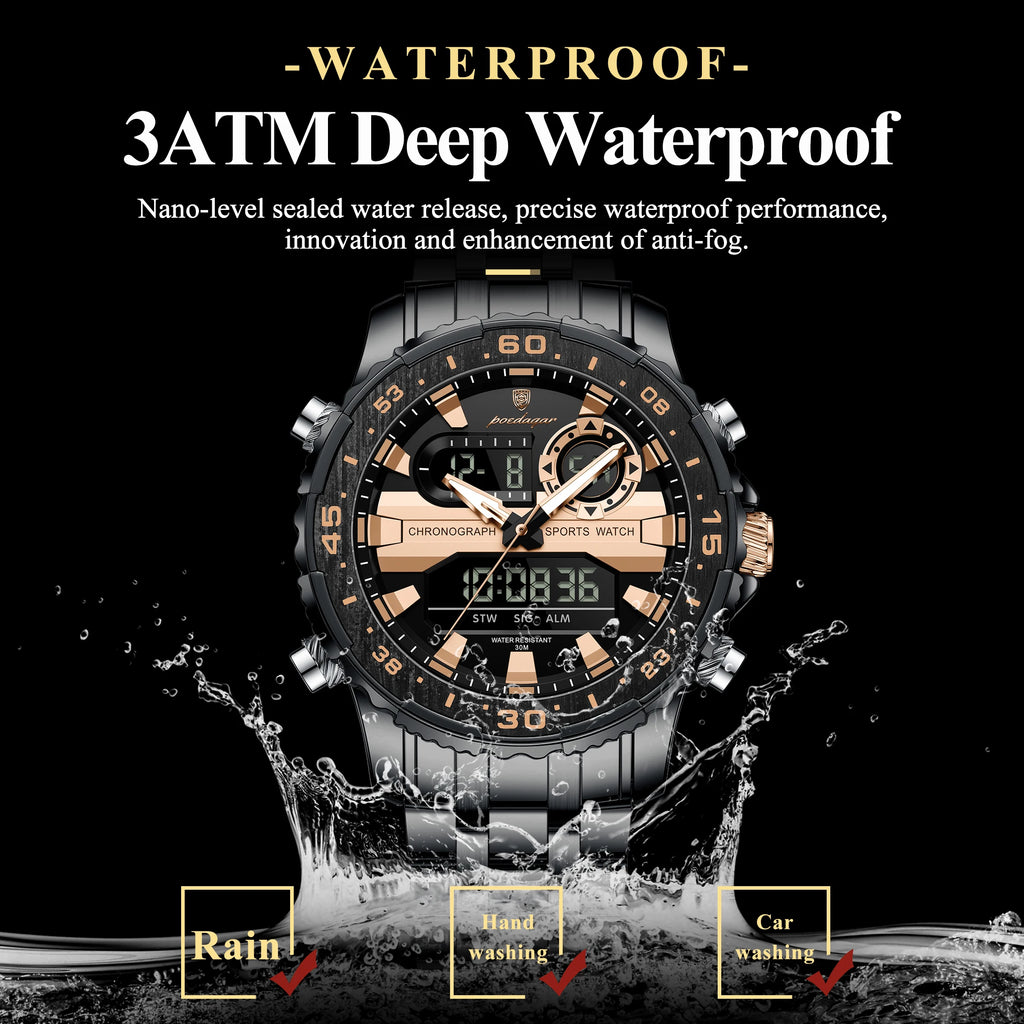 Poedagar E122 Men Watch LED Display Digital Chronograph Stainless Steel Alarm Luminous 3ATM Waterproof Factory Direct Sale Reloj