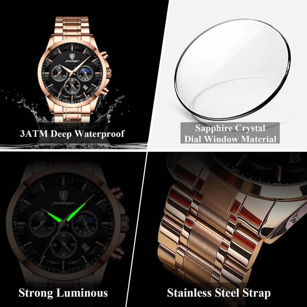 Poedagar 928 Luxury Men's Watch Wholesale Chronograph Stainless Steel Quartz Watch for Men Luminous Waterproof Montre Reloj