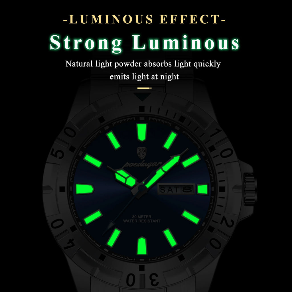 Poedagar 959 Luxury Men Watch Stainless Steel Business Quartz Wristwatch Waterproof Luminous Date Reloj Hombre Watch for Men