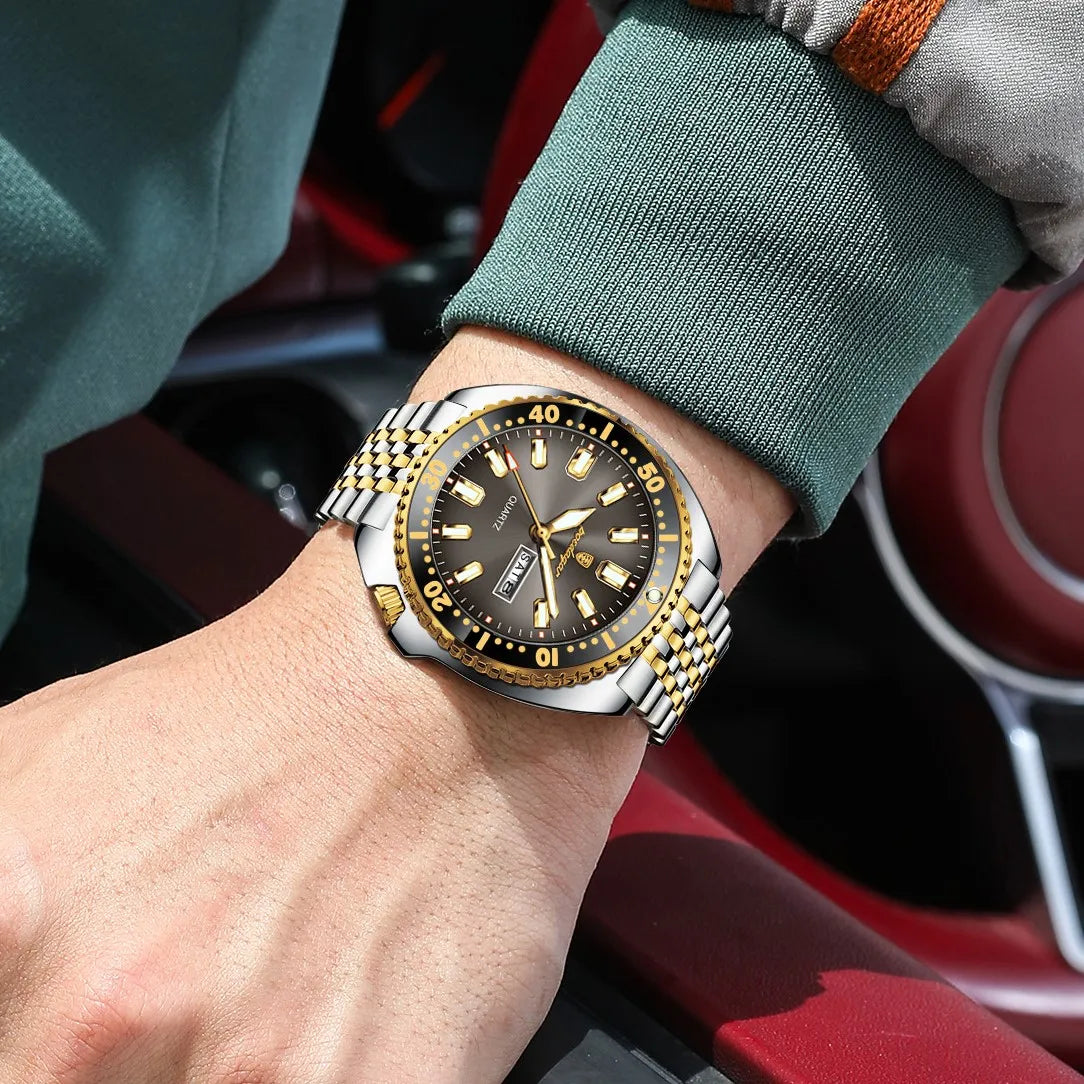 Poedagar 682 High Quality Men Watch Rotating Bezel Stainless Steel Calendar Quartz Wristwatch Factory Wholesale Price Montre