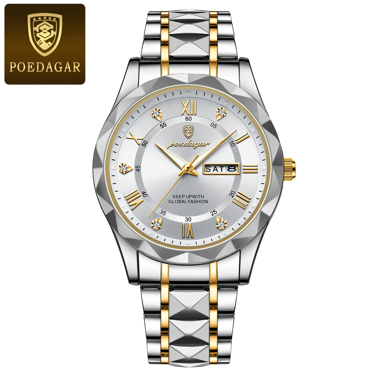 Poedagar 615 Luxury Men's Watches Green Dial Waterproof Luminous Date Week Quartz Watch for Men Stainless Steel Male Reloj