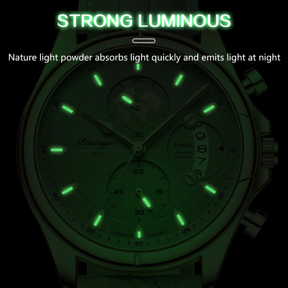 Poedagar Top Luxury Quartz Watch for Menes Fashion Leather Men Watch Waterproof Wristwatch Luminous Watch for Men Clock