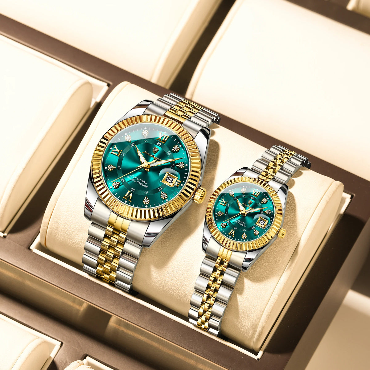 Poedagar Luxury Couple Watch Set for Men and Women Stainless Steel Quartz Calendar Waterproof Wrist Watch