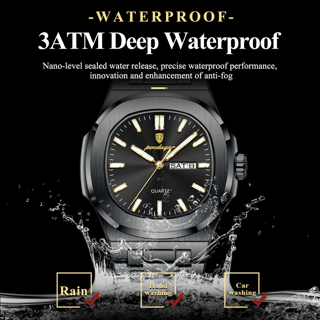 Poedagar 853 Luxury Men Watch Stainless Steel Calendar Quartz Business Wristwatch Luminous Waterproof Daily Wear Montre Reloj