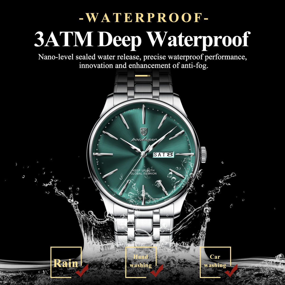 Poedagar 843 Men Quartz Wrist Watch Luxury Stainless Steel Business Watch Date 3ATM Waterproof Factory Wholesale