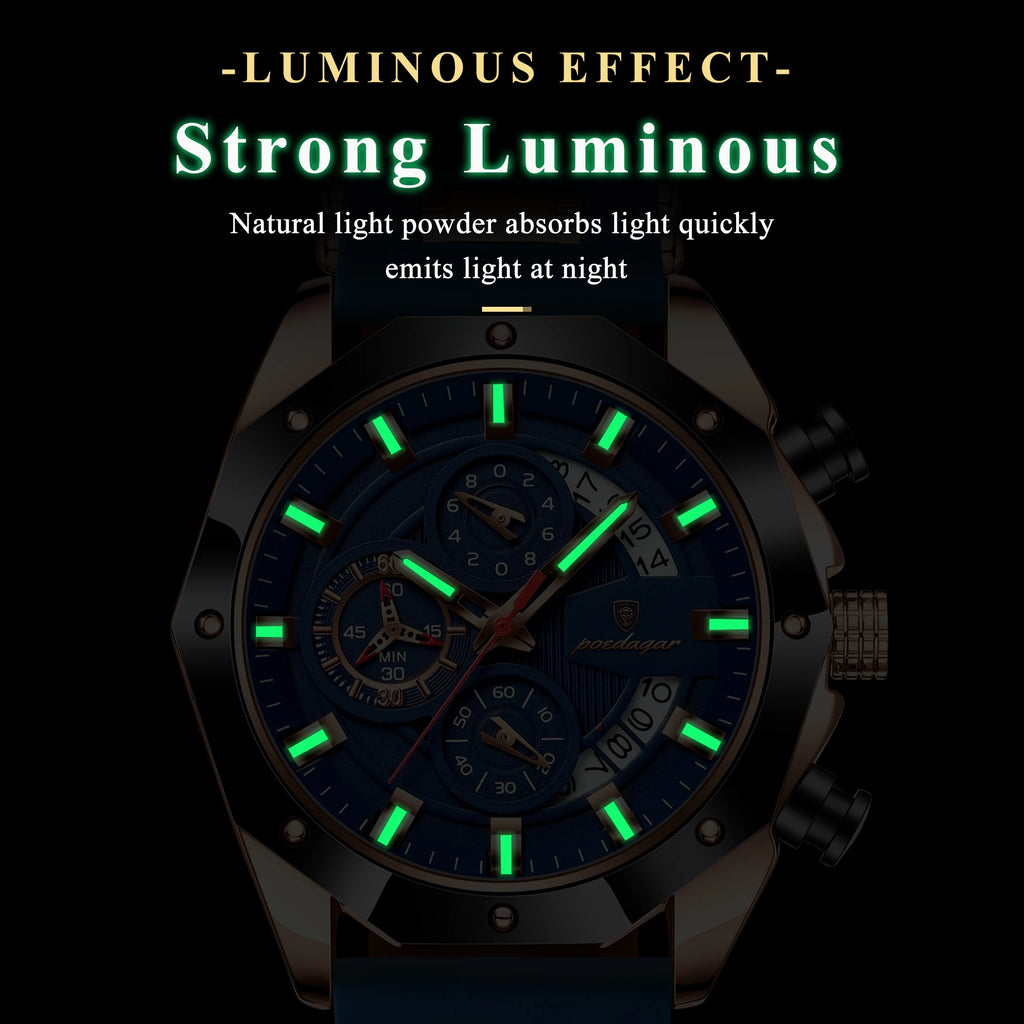 Poedagar New Arrivals Men Quartz Watches Waterproof Luminous Mens Watch Silicone Bracelet Chronograph Watch for Men