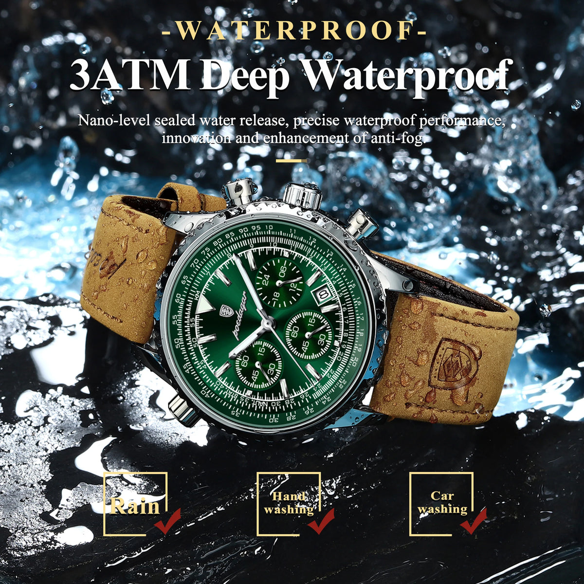 Poedagar Luxury New Design Leather Men's Quartz Watches Waterproof Luminous Chronograph Watch for Men