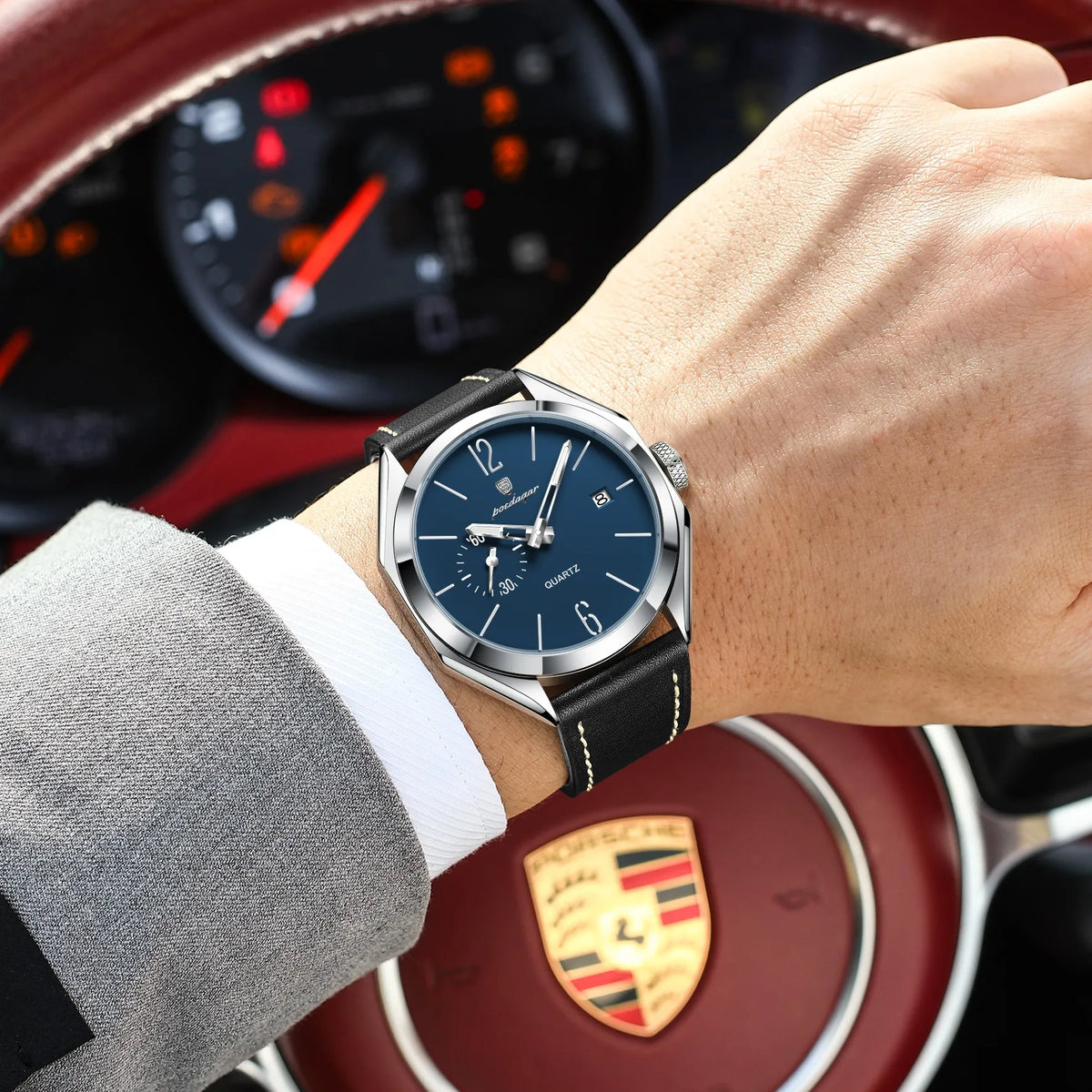 Poedagar 689 Luxury Geometric Dial Mens Quartz Watch Waterproof Leather Strap Casual Relogio Masculino Fast Dispatch Wholesale