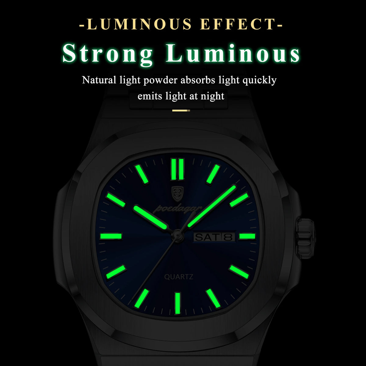 POEDAGAR 853 Reloj Watch for Men Luxury Stainless Steel Quartz Waterproof Calendar Men Wrist Watch