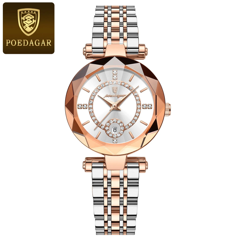 Poedagar 726 High Quality Diamond Ladies Quartz Watch Waterproof Date Stainless Steel Women Watch
