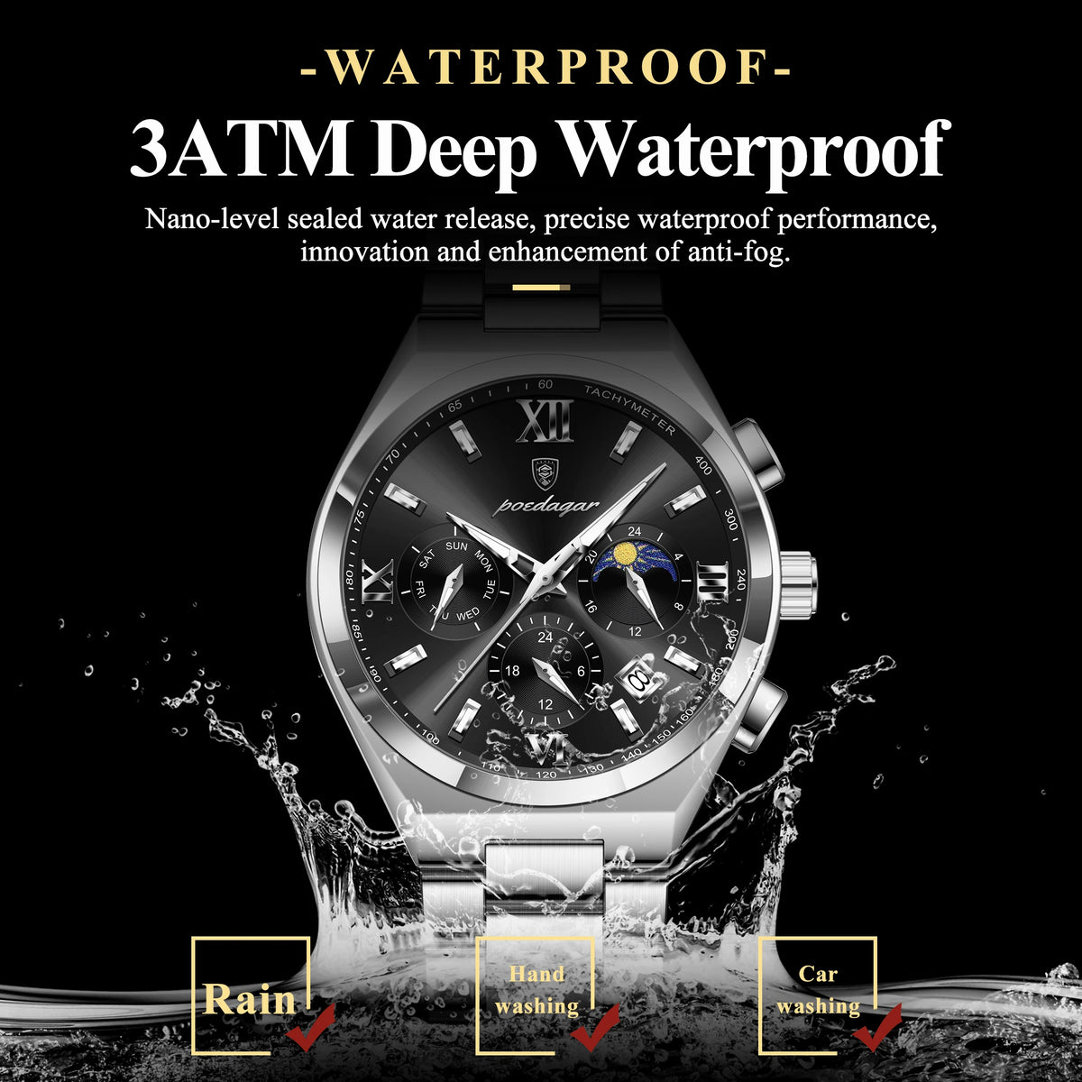 Poedagar 688 Men's Quartz Watch Business Luminous Wristwatch Montre Homme Waterproof Chronograph Stainless Steel Watch for Men