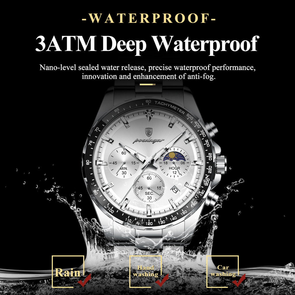 Poedagar 879 Men's Chronograph Watch Luxury Original Waterproof Luminous Quartz Stainless Steel Watches for Men Montre Homme
