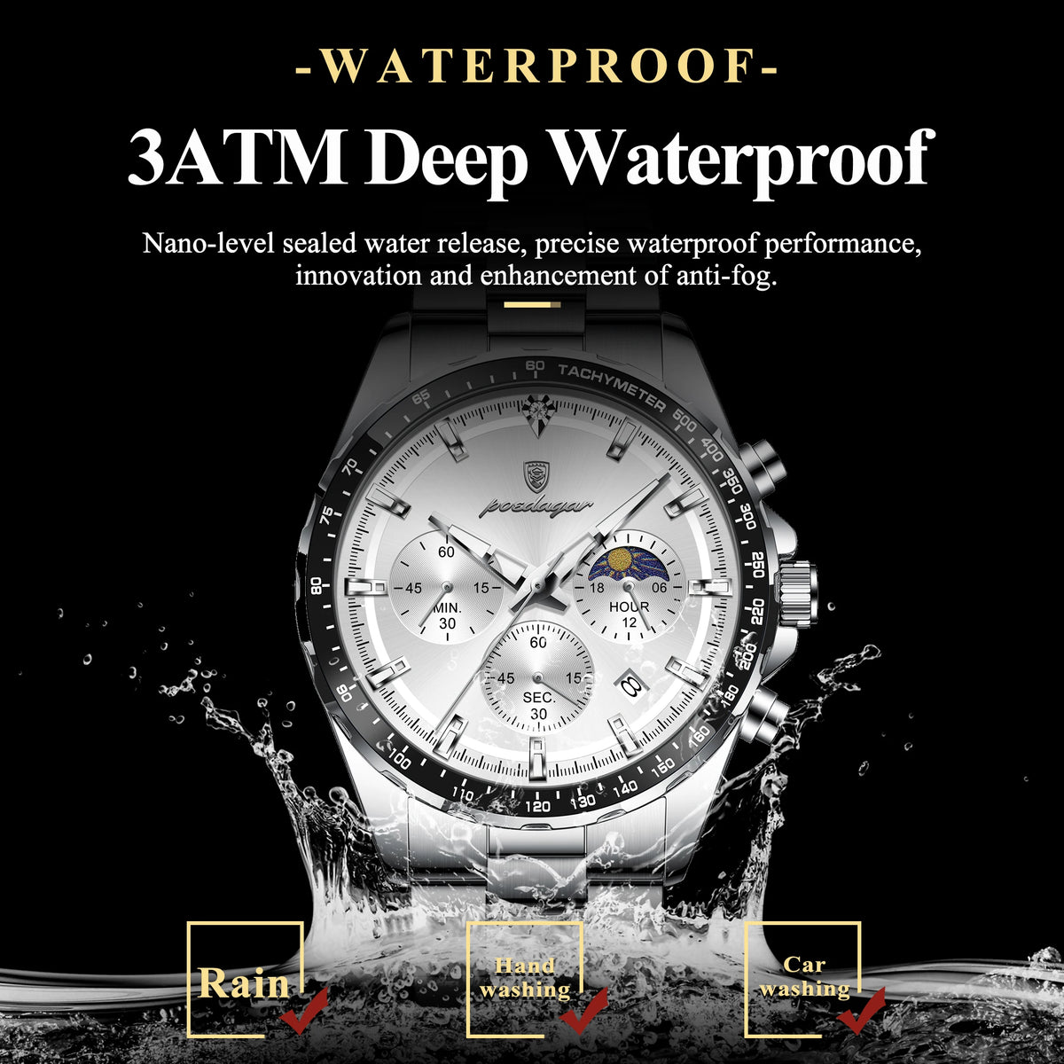 Poedagar 879 Men's Chronograph Watch Luxury Original Waterproof Luminous Quartz Stainless Steel Watches for Men Montre Homme