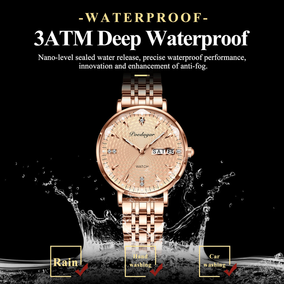 Poedagar 312 Luxury Ladies Watch & Bracelet Gift Set Waterproof Date Week Quartz Women's Watches Stainless Steel Watch for Girl