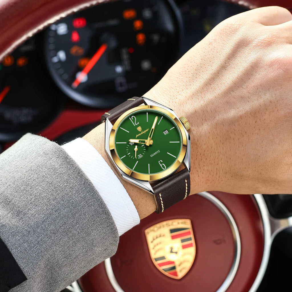 Poedagar 689 Luxury Mens Watch Geometric Dial Waterproof Leather Strap Quartz Watches Casual Wristwatch Wholesale Ready to Ship