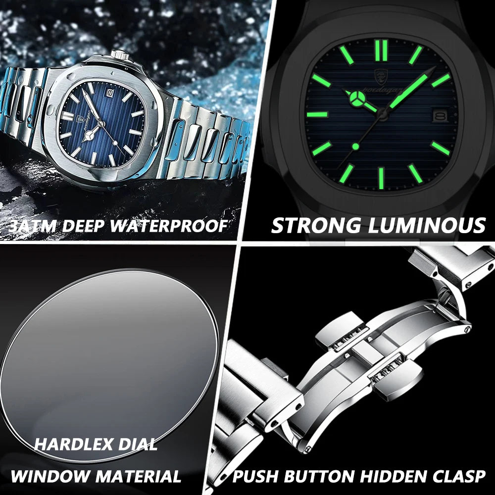Poedagar 613 Casual Fashion Quartz Watches Waterproof Luminous Men Watch Stainless Steel Watch for Men