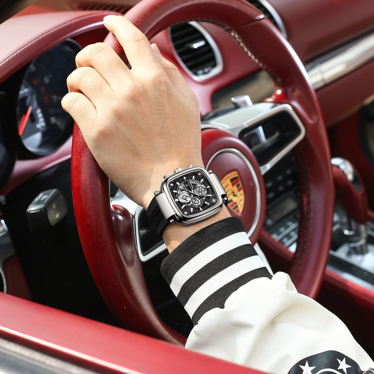 Poedagar 849 Mens Chronograph Watch 3ATM Waterproof Luminous Square Quartz Luxury Wristwatch Guangzhou Factory Direct Wholesale
