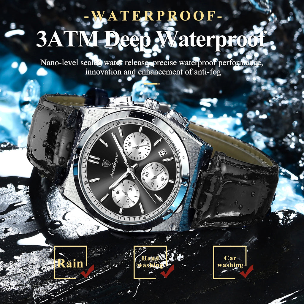 Poedagar 970 Luxury Men's Watch Leather Strap Sports Chronograph Quartz Watches Montre Homme Waterproof Luminous Watch for Men