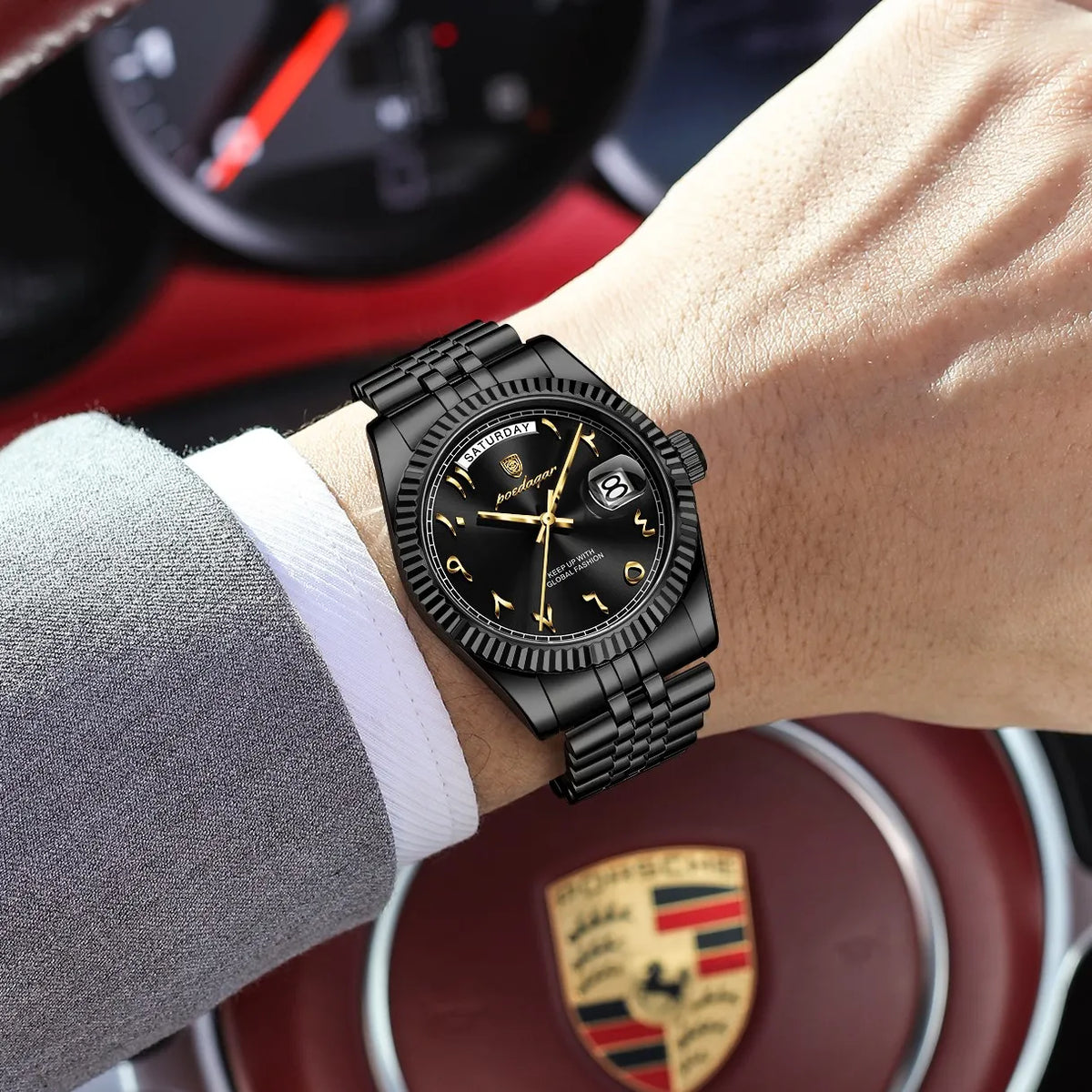 Poedagar 845 Luxury Men's Watch Arabic Numeral Dial Business Dress Wristwatch Stainless Steel Waterproof Quartz Watch for Men