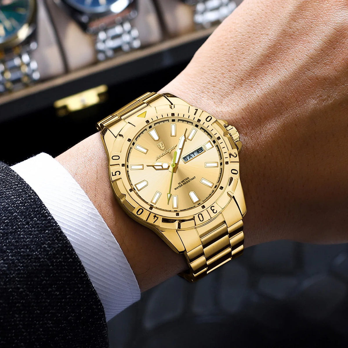 Poedagar 959 Men's Watch Luxury Business Quartz Wristwatch Stainless Steel Montre Homme Waterproof Luminous Date Watch for Men