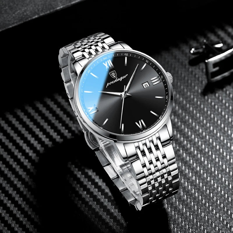 Poedagar Wholesale Price Montre Homme Luxury Stainless Steel Men Watch Calendar Waterproof Quartz Watch for Men