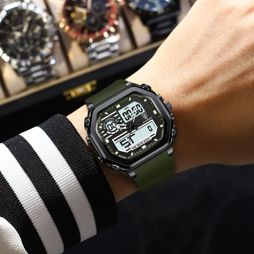 Poedagar 993 Men's Dual Display Watch Silicone Strap Waterproof Digital Quartz Watch Chronograph Relojes Electronic Men's Watch