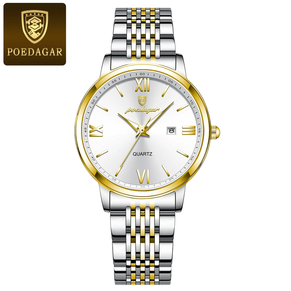 Poedagar New Luxury Waterproof Lady Watch Luminous Stainless Steel Calendar Quartz Watch for Women