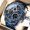 Poedagar E127 Men's Watch Luxury Analog-Digital Watches Dual Display Herrenuhr Luminous Waterproof Stainless Steel Watch for Men