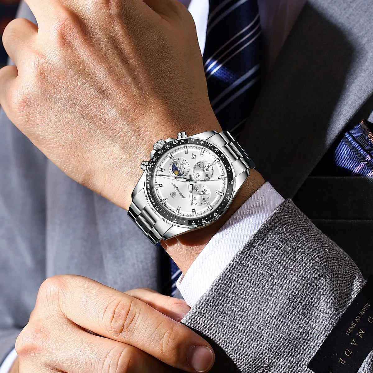 Poedagar 879 Men's Chronograph Watch Luxury Original Waterproof Luminous Quartz Stainless Steel Watches for Men Montre Homme