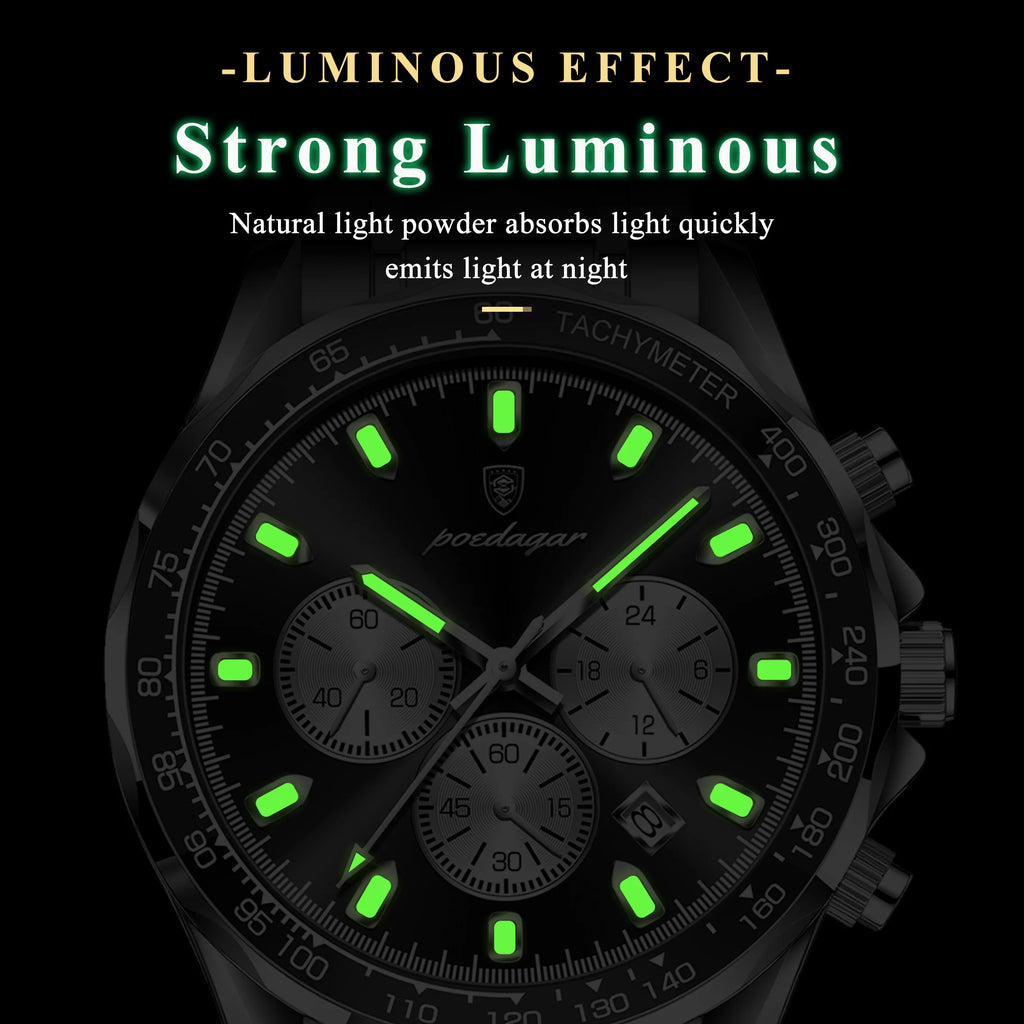 Poedagar 815 Men Watches Luxury Sport Chronograph Tachymeter Herrenuhr Stainless Steel Luminous Waterproof Watch for Men