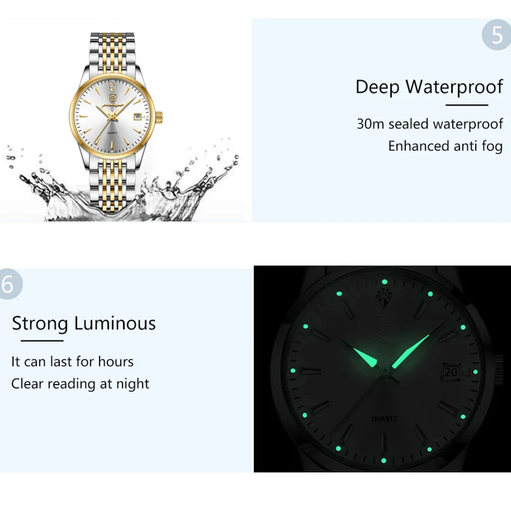 Poedagar Wholesale Direct Sales Ladies Watch Luminous Waterproof Quartz Watches Luxury Stainless Steel Watch Womenfor Girls