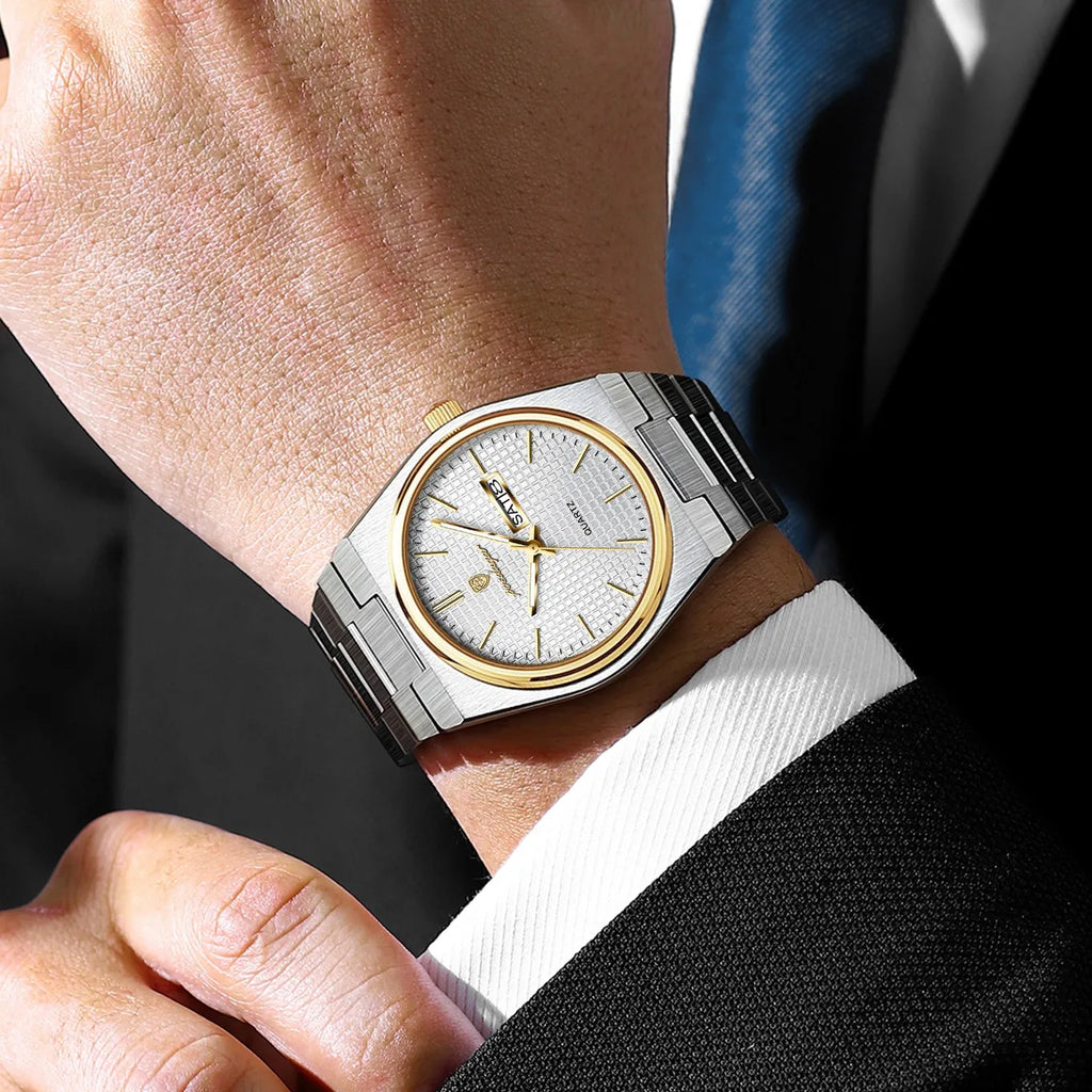 Poedagar 821 Men Watch Business Grid Dial Date Quartz Wristwatch Stainless Steel Luminous Waterproof Watch for Men Ready to Ship