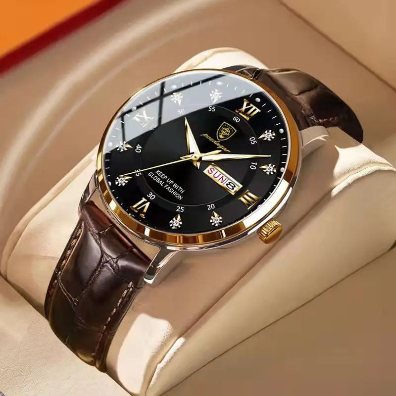 Poedagar Watch for Men Fashion Quartz Watches Diamond Leather Watches Men Wrist Waterproof Luminous Calendar Relojes Hombre