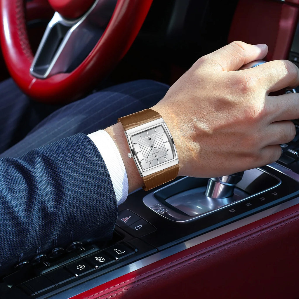 Poedagar 885 Luxury Mens Watch Elegant Leather Strap Square Business Quartz Wristwatch Waterproof Factory Direct Ready to Ship