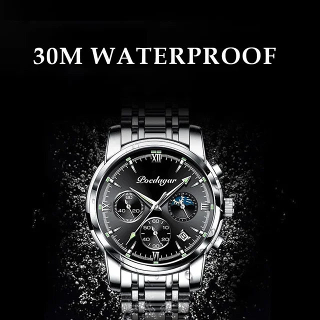 Poedaga Top High Quality Sport Watch for Men WaterproofStainless Steel Fashion Men Wrist Luminous Date Quartz Watches