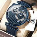 Poedagar 848 Men's Dress Quartz Watch Dual Time Zone Mesh Stainless Steel Luminous 3ATM Waterproof Business Orologio Uomo