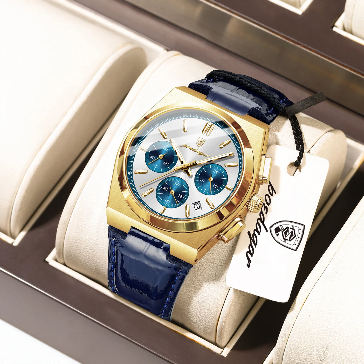 Poedagar 970 Luxury Men Watch Leather Strap Luminous Waterproof Quartz Watches Montre Homme Casual Chronograph Watch for Men