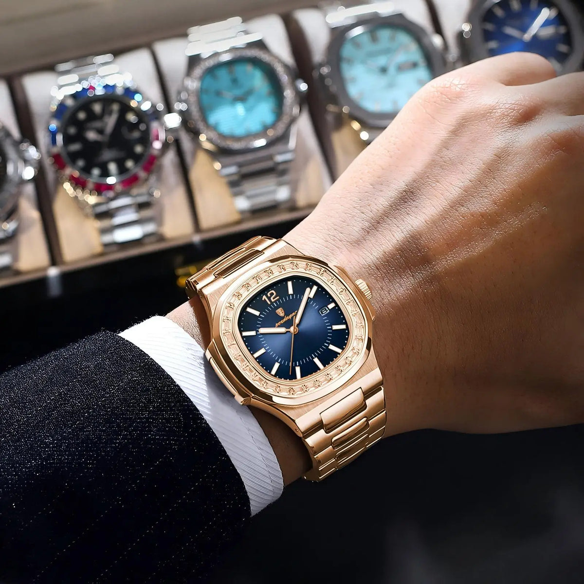 Poedagar Factory Wholesale Rose Gold Relojes Hombre Stainless Steel Men Quartz Watch Luminous Waterproof Watch for Men