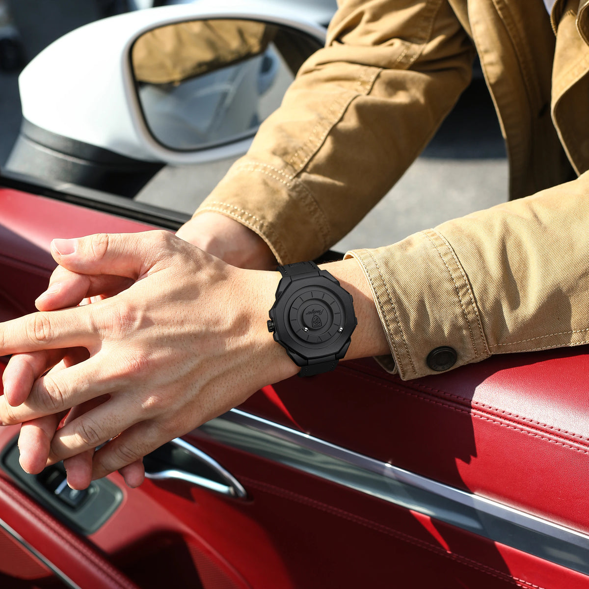 Poedagar 670 Men's Watches Leather Strap Trendy Unique Quartz Watch Magnetic Rotating Montre Waterproof Wristwatch for Men