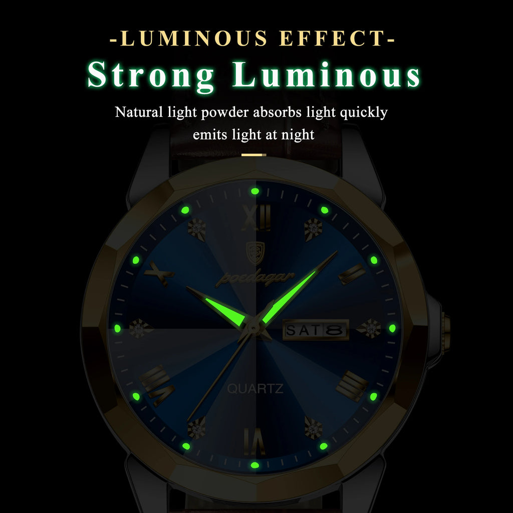 Poedagar 810 Men's Luxury Sports Watch Waterproof Luminous Quartz Watches Casual Leather Watches for Men
